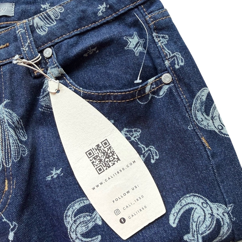 NWT Cali 1850 Western Graphic Print High Rise Straight Leg Jeans Blue Size 5/27 - Picture 10 of 10